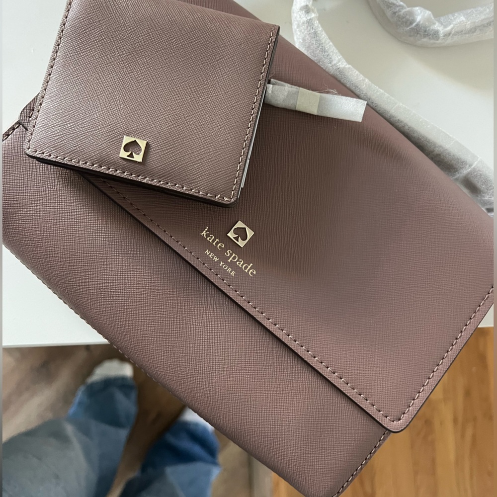 Brand New Putty colored Kate Spade Shoulder bag with matching small wallet
